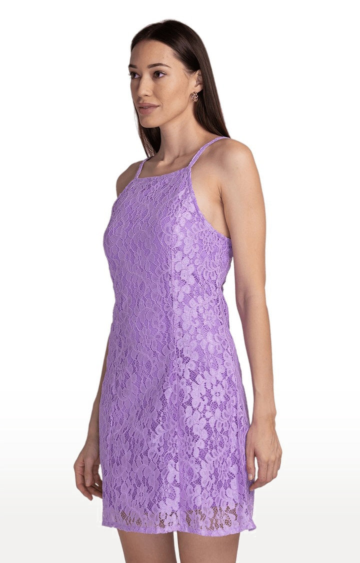 Women Lavender A-Line Lace Dress