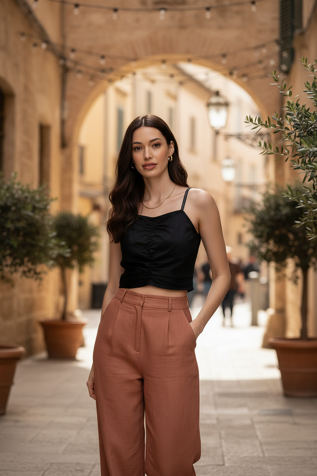 Women Black Solid Crop Top