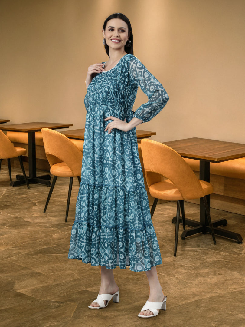 Women Blue Floral Chiffon Dress