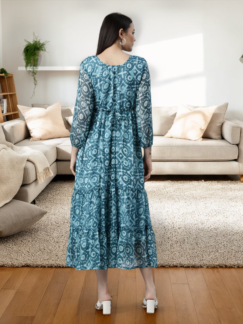Women Blue Floral Chiffon Dress