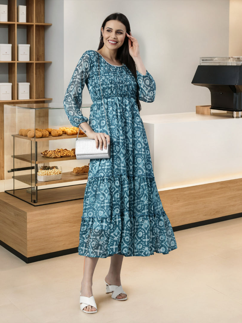 Women Blue Floral Chiffon Dress