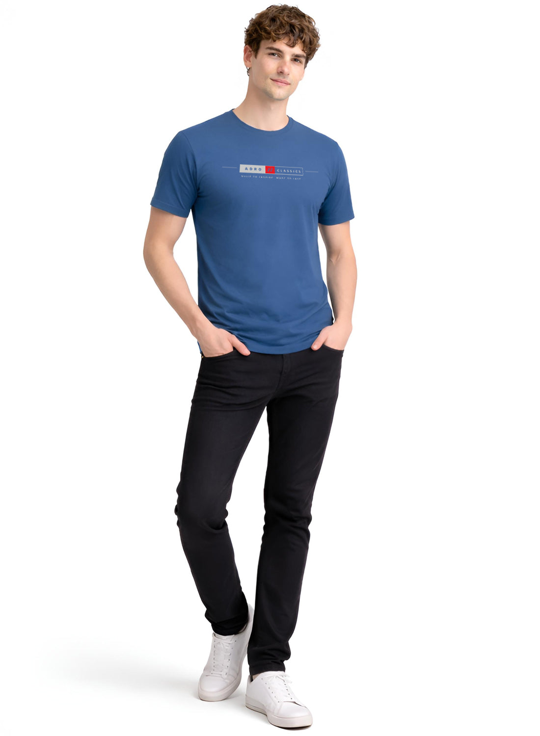 Men Blue Classic Printed T-Shirt
