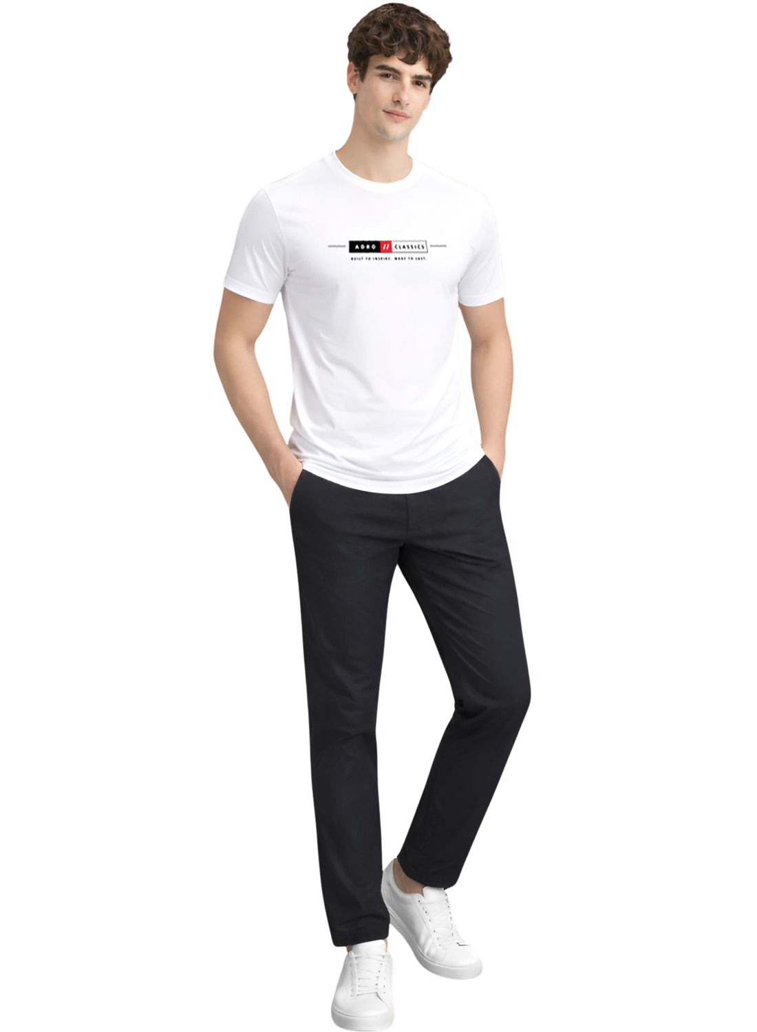 Men White Classic Printed T-Shirt