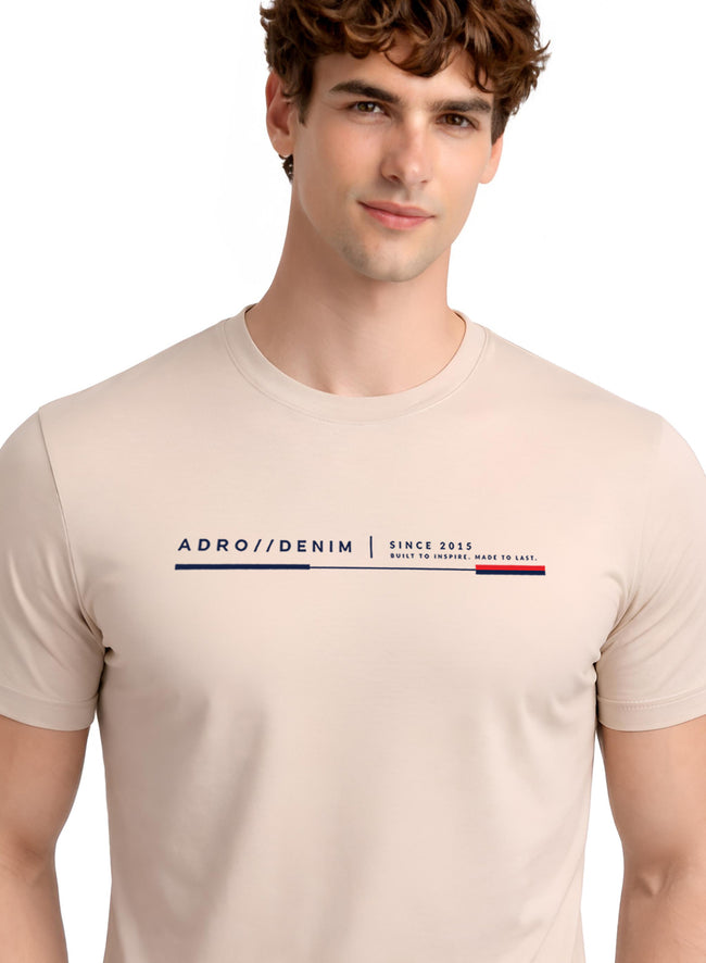 Men Beige Cotton Printed  T-Shirt