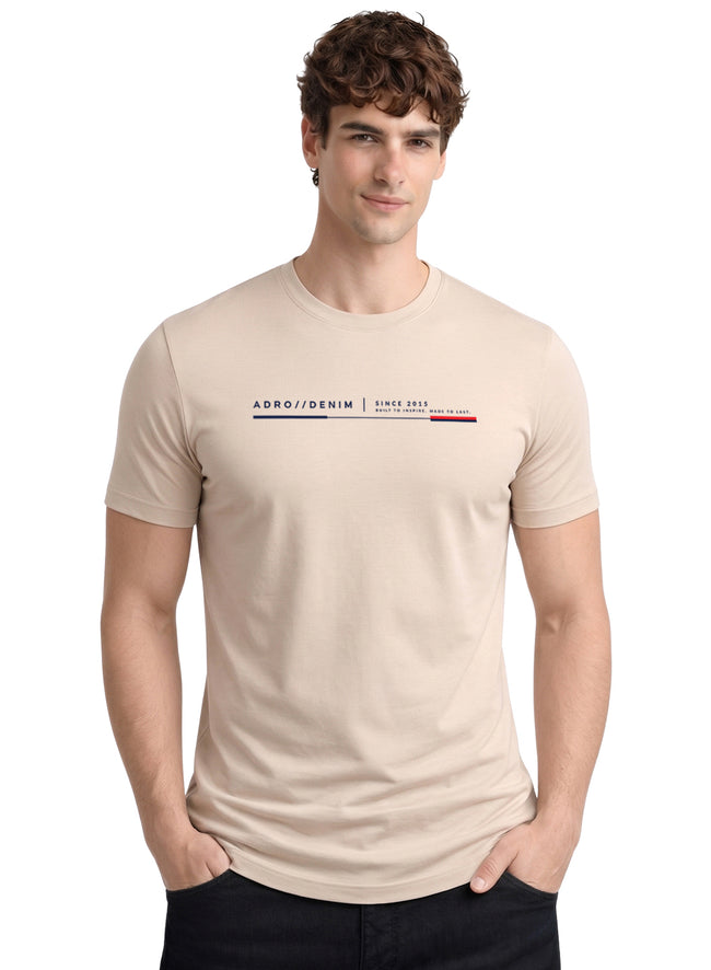 Men Beige Cotton Printed  T-Shirt
