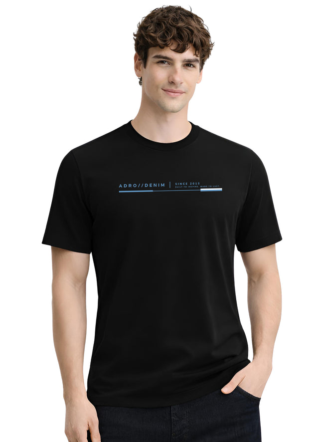 Men Black Cotton Printed  T-Shirt