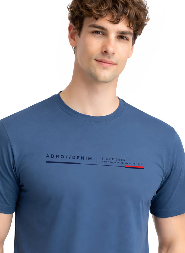 Men Blue Cotton Printed  T-Shirt