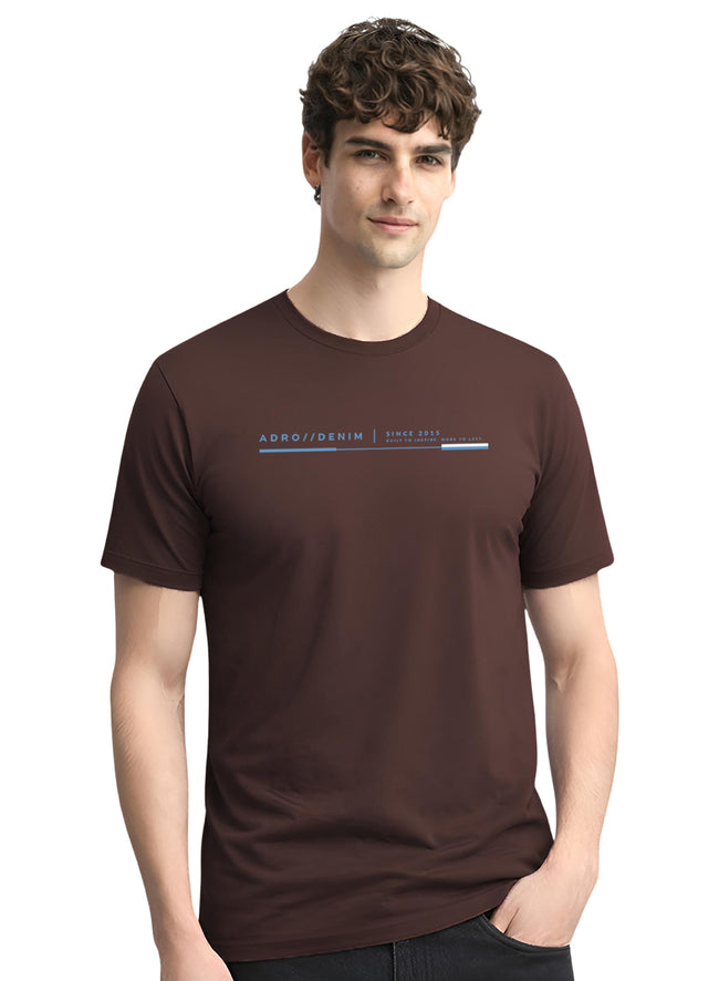 Men Brown Cotton Printed  T-Shirt