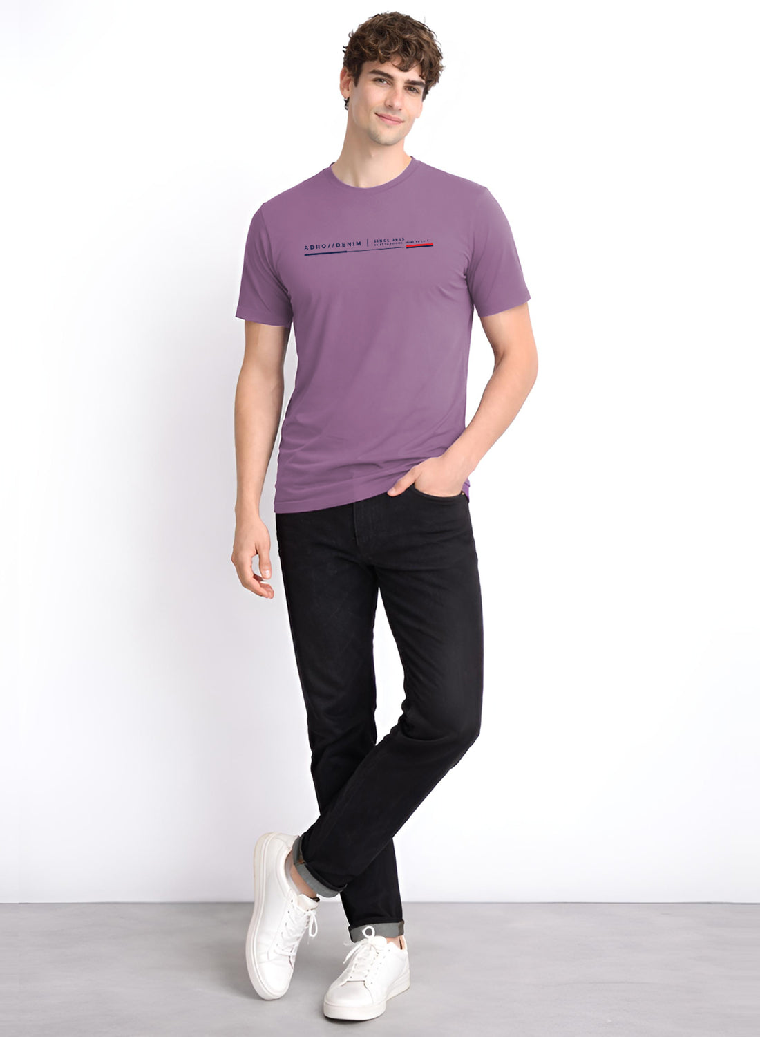 Men Lilac Cotton Printed  T-Shirt