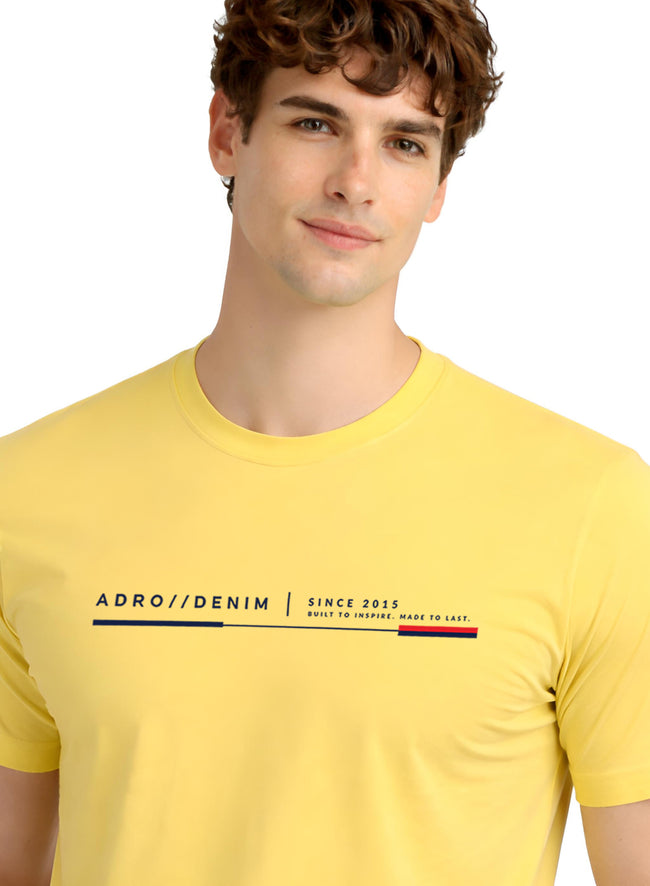 Men Yellow Cotton Printed  T-Shirt