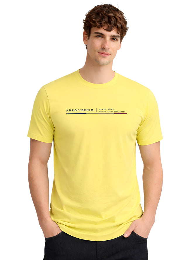 Men Yellow Cotton Printed  T-Shirt