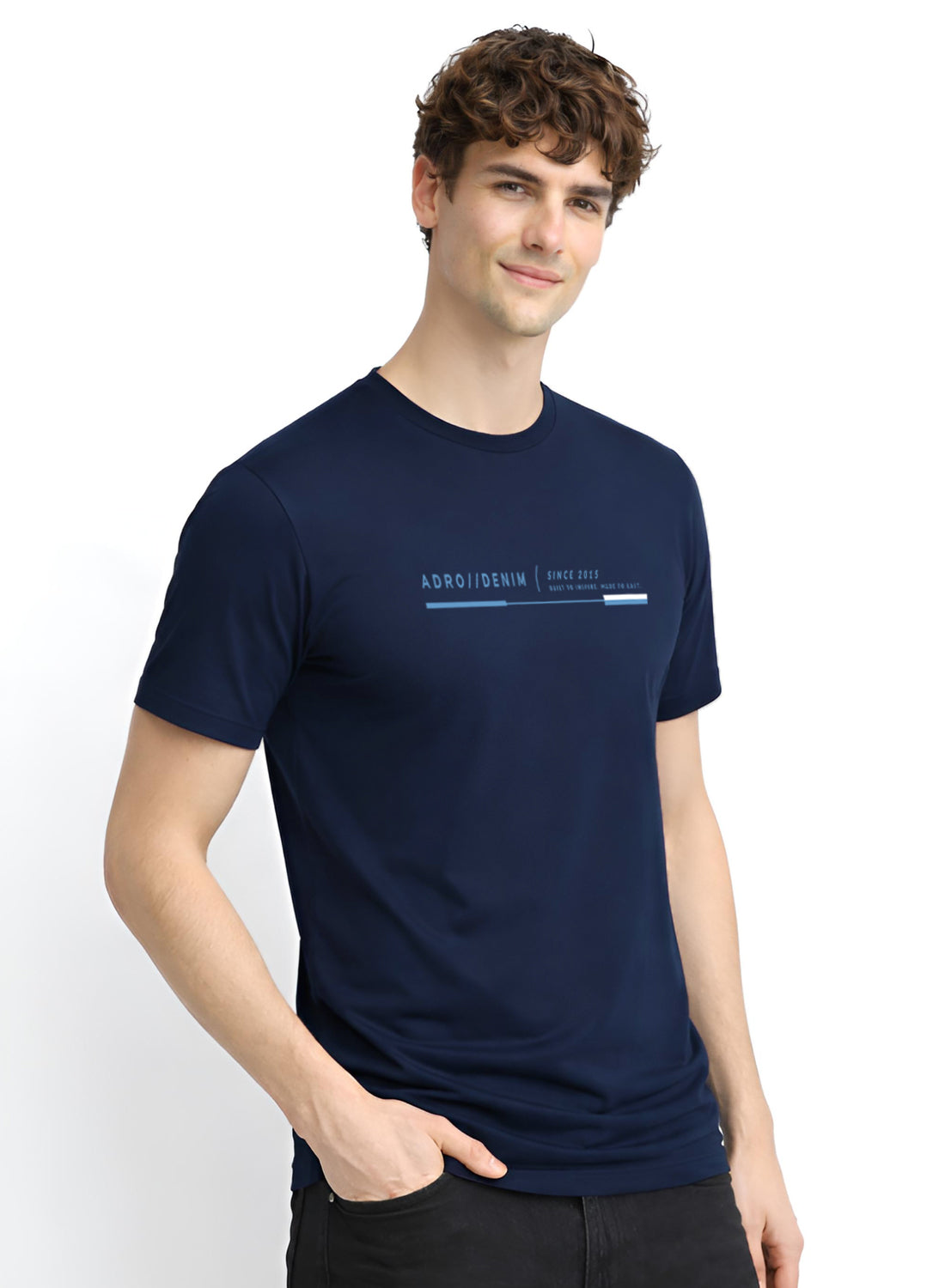 Men Navy Cotton Printed  T-Shirt