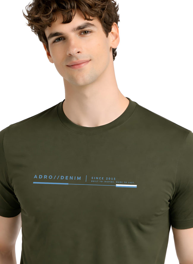 Men Olive Cotton Printed  T-Shirt