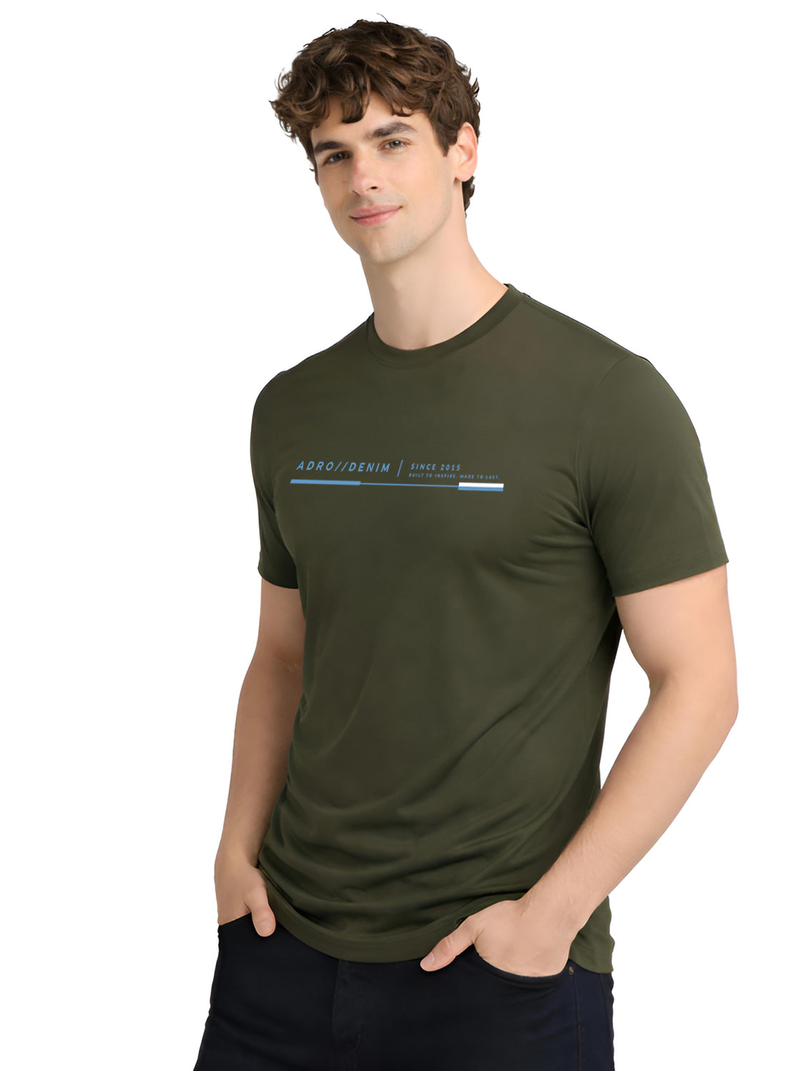 Men Olive Cotton Printed  T-Shirt