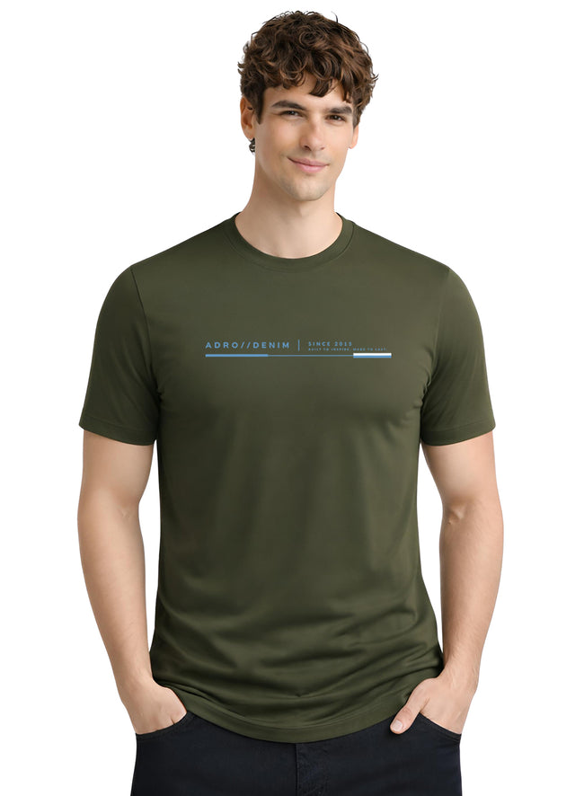 Men Olive Cotton Printed  T-Shirt