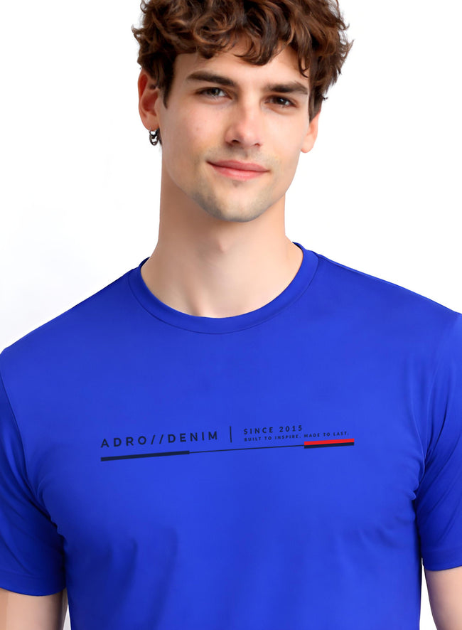 Men Blue Cotton Printed  T-Shirt
