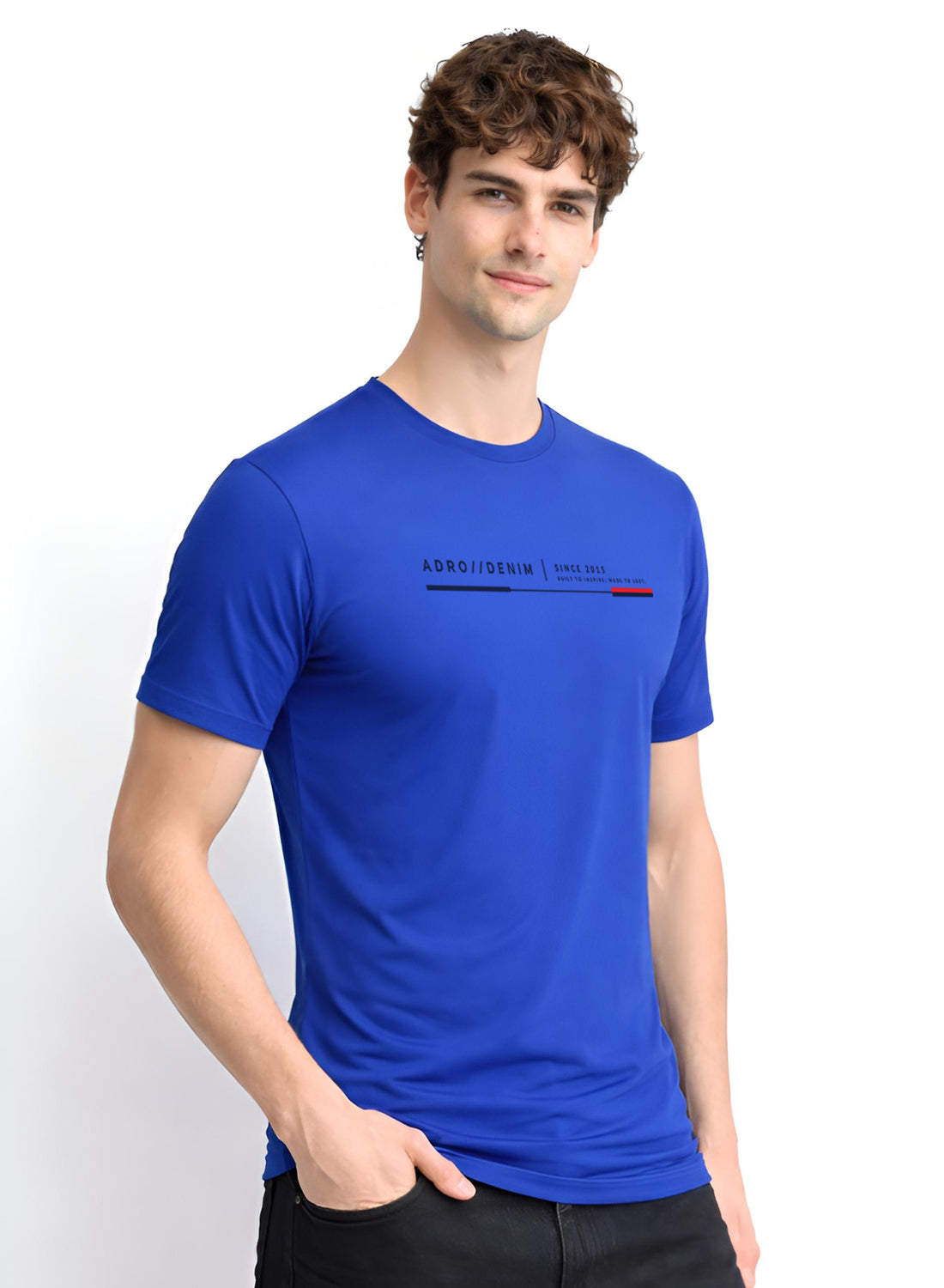 Men Blue Cotton Printed  T-Shirt