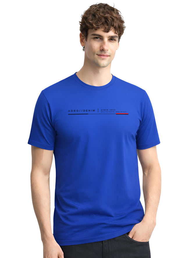 Men Blue Cotton Printed  T-Shirt