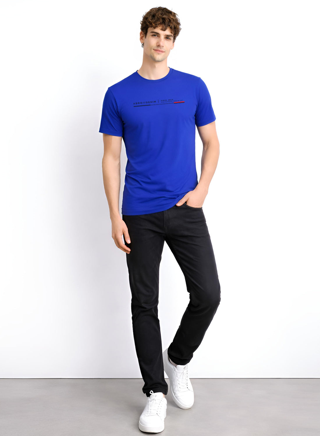Men Blue Cotton Printed  T-Shirt