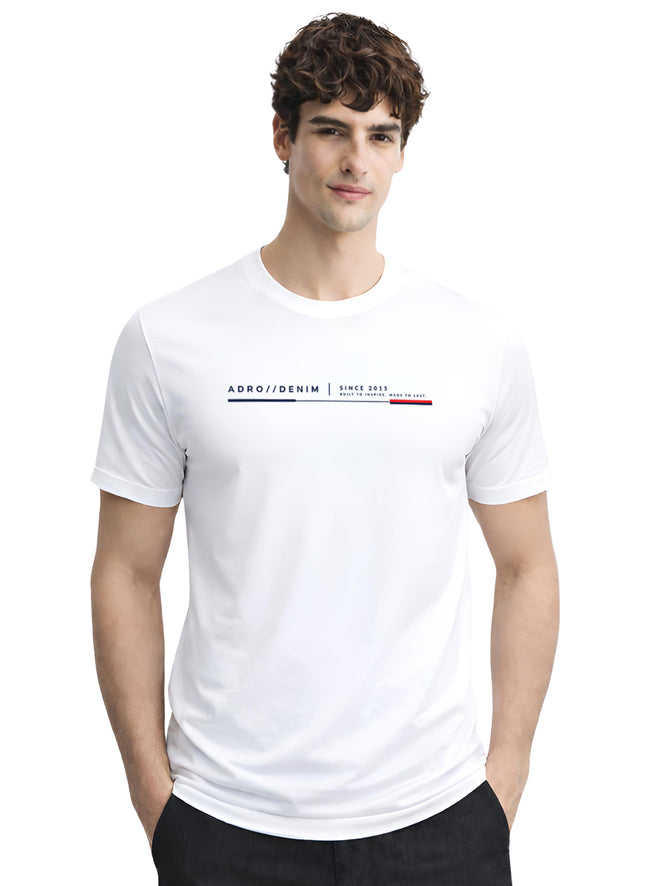 Men White Cotton Printed  T-Shirt