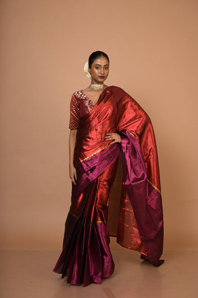 Navya Red and Purple Handloom Tissue Saree