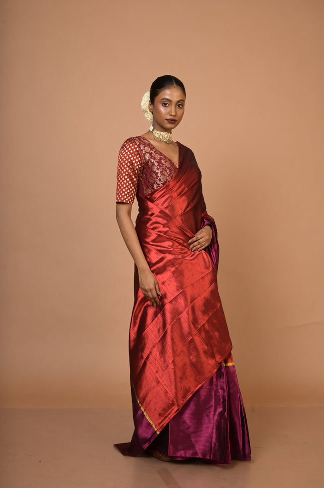 Navya Red and Purple Handloom Tissue Saree