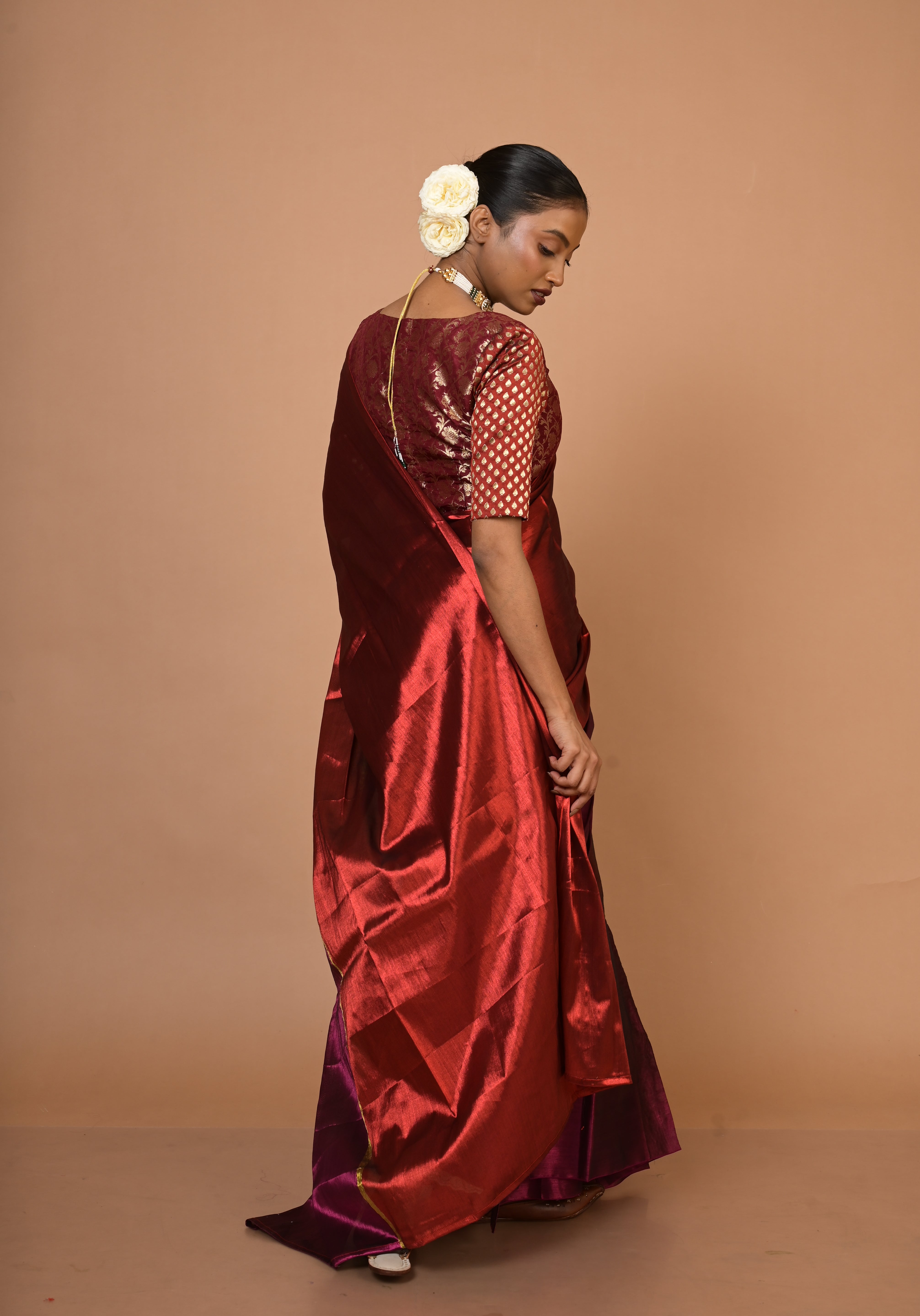 Navya Red and Purple Handloom Tissue Saree