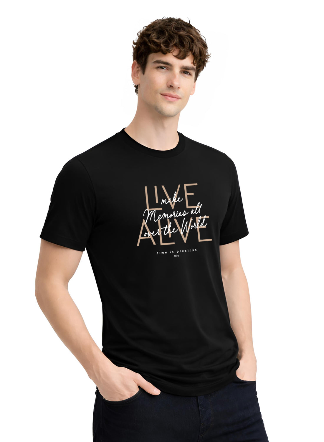 Men Black Cotton Printed  T-Shirt