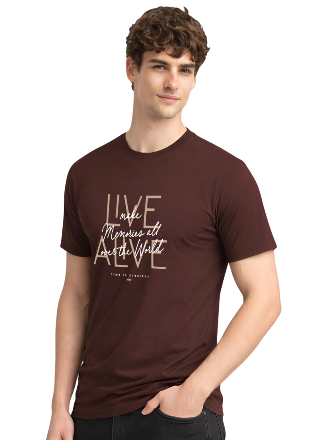 Men Brown Cotton Printed  T-Shirt