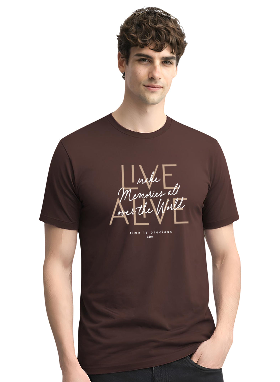 Men Brown Cotton Printed  T-Shirt