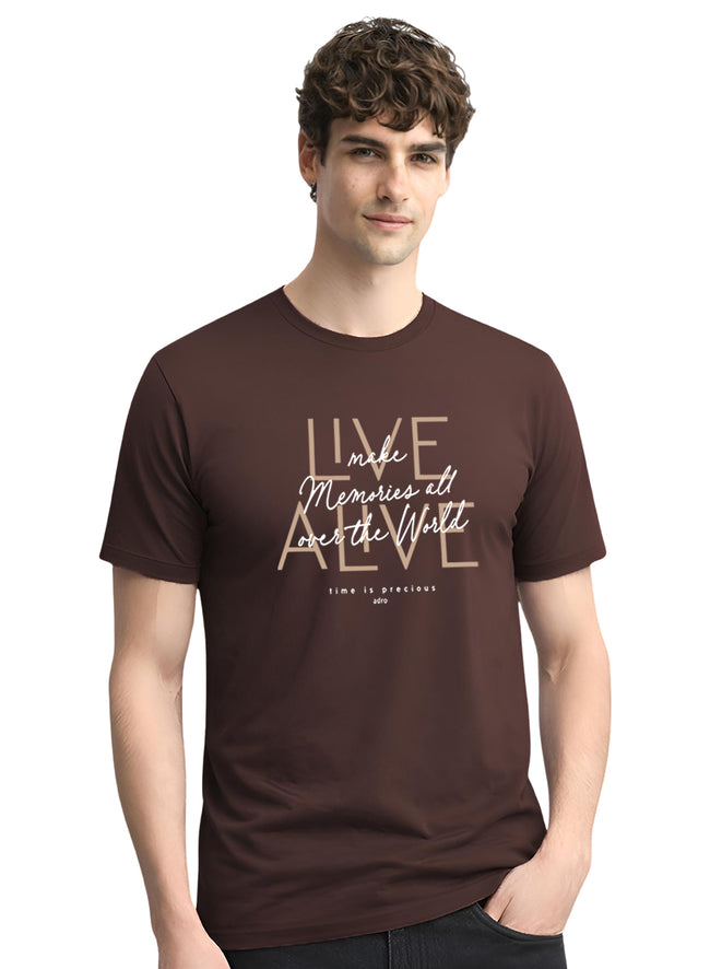 Men Brown Cotton Printed  T-Shirt