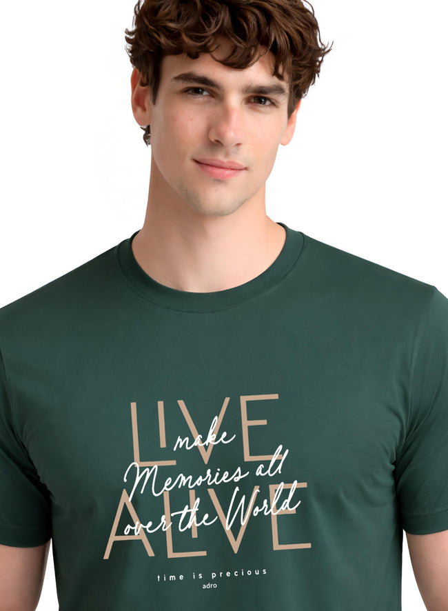 Men Green Cotton Printed  T-Shirt