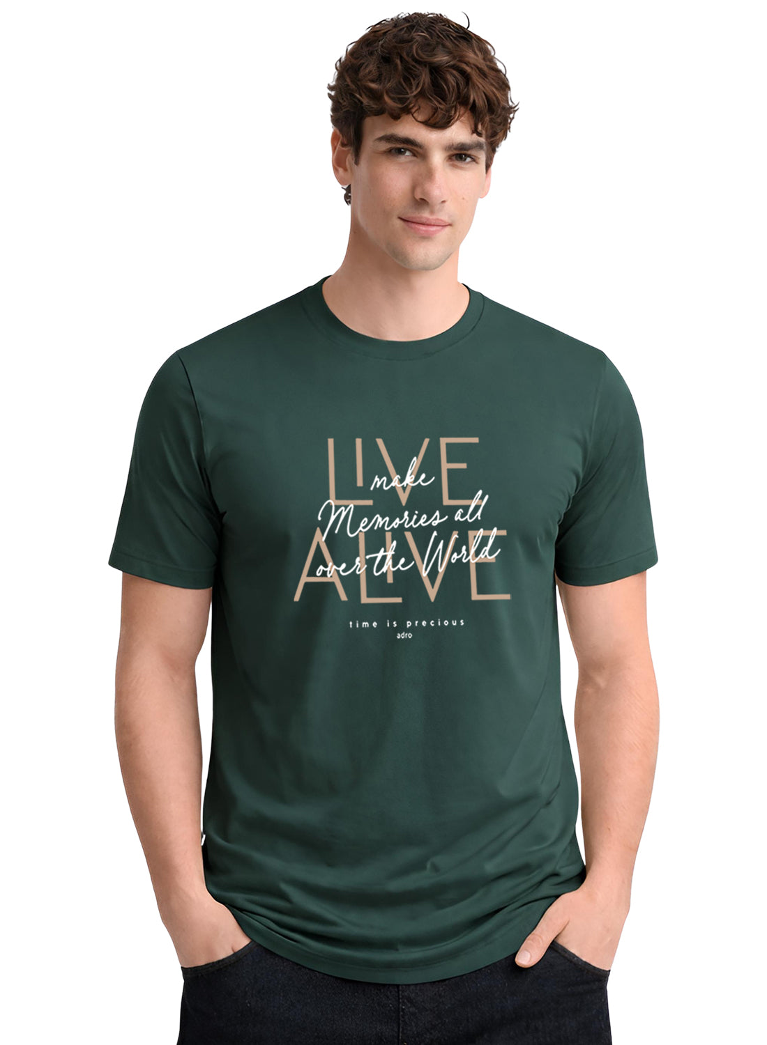 Men Green Cotton Printed  T-Shirt