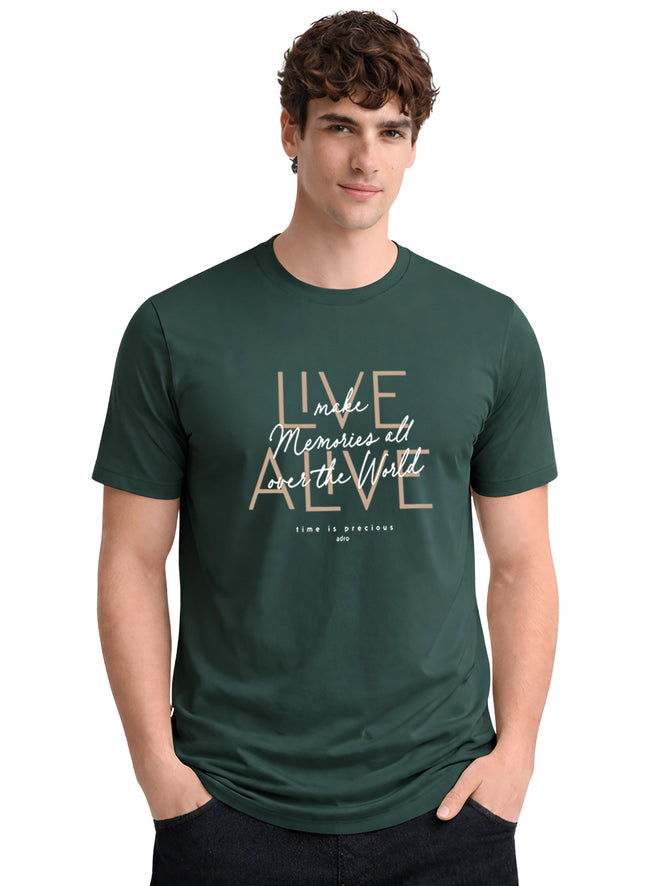 Men Green Cotton Printed  T-Shirt