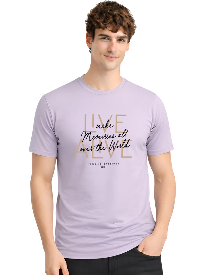 Men Lilac Cotton Printed  T-Shirt