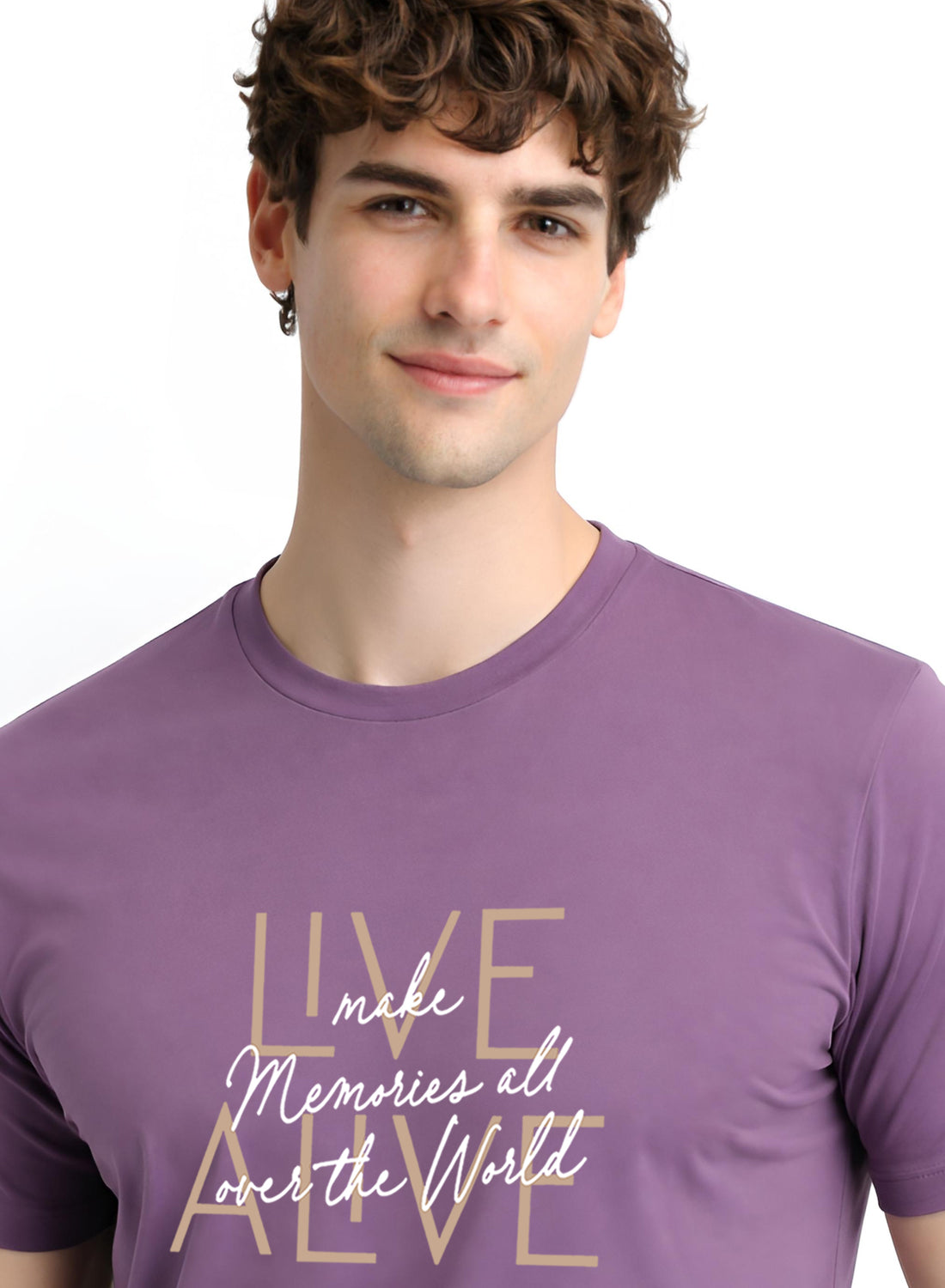 Men Lilac Cotton Printed  T-Shirt