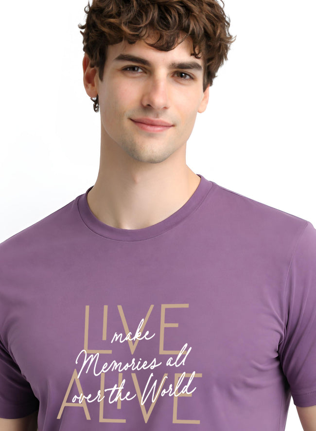 Men Lilac Cotton Printed  T-Shirt