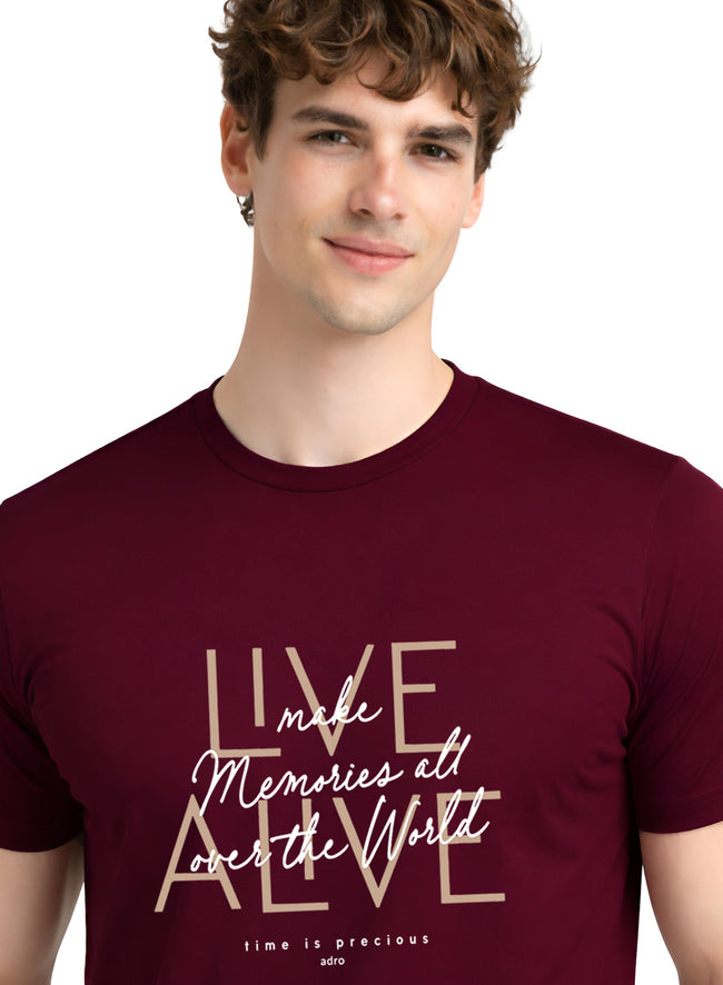 Men Maroon Cotton Printed  T-Shirt
