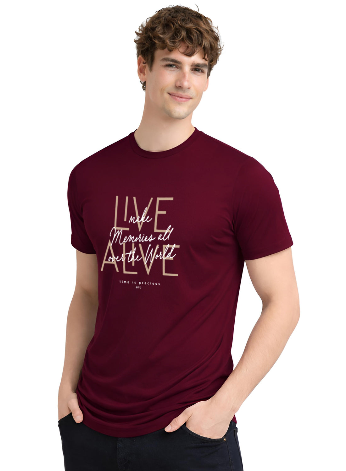 Men Maroon Cotton Printed  T-Shirt