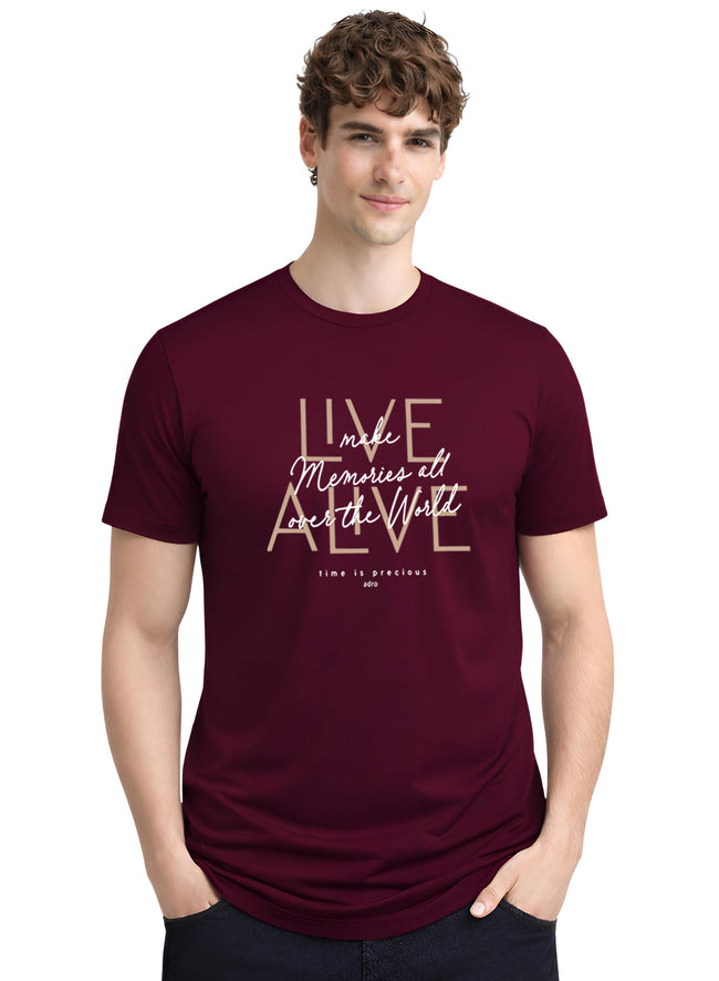 Men Maroon Cotton Printed  T-Shirt