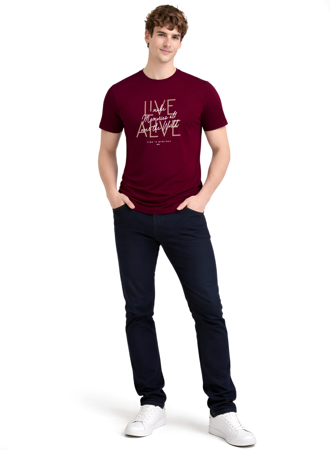 Men Maroon Cotton Printed  T-Shirt
