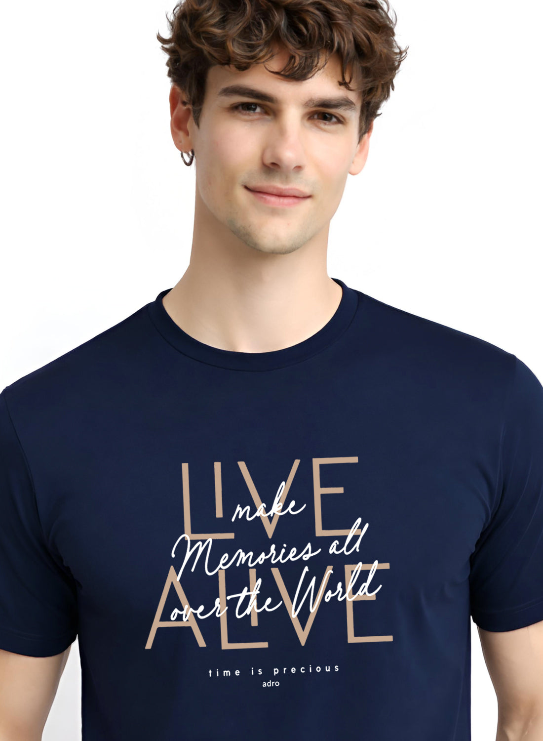 Men Navy Cotton Printed  T-Shirt
