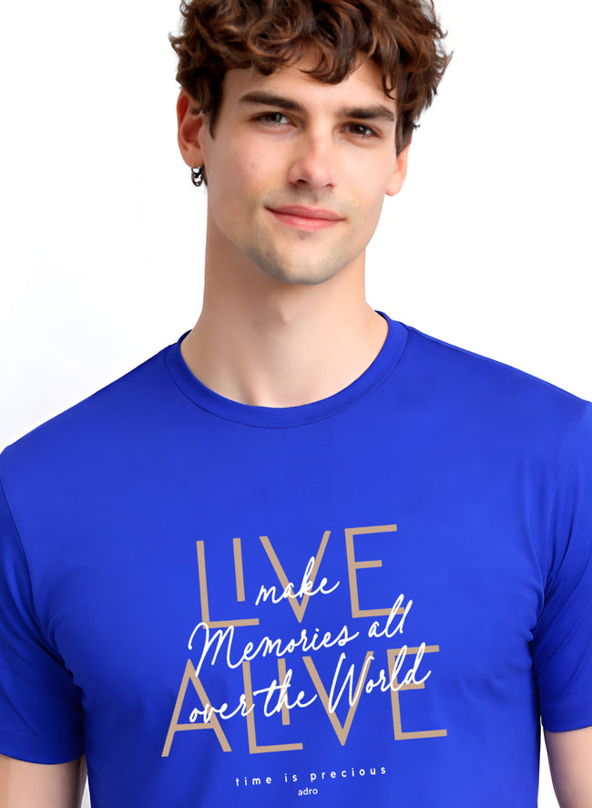 Men Blue Cotton Printed  T-Shirt