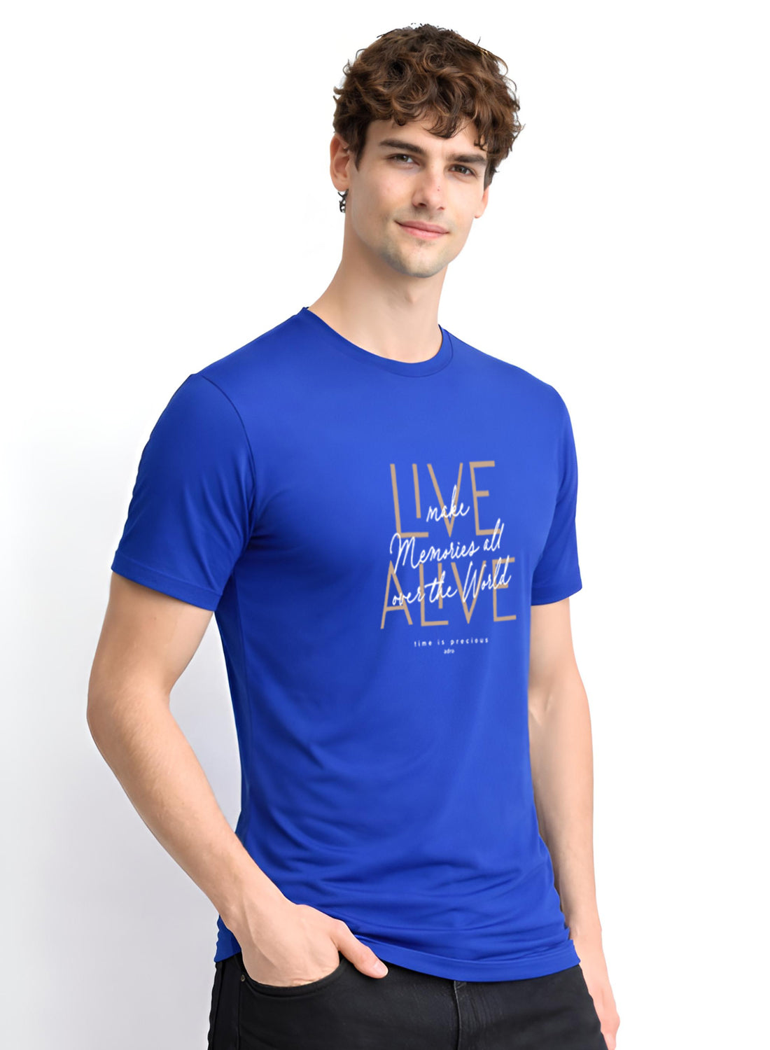 Men Blue Cotton Printed  T-Shirt