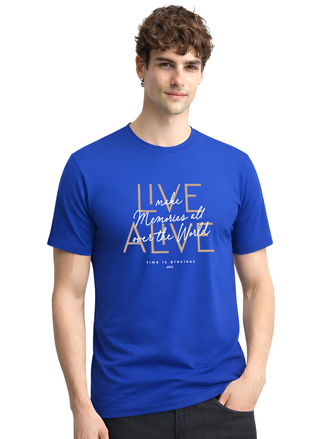 Men Blue Cotton Printed  T-Shirt