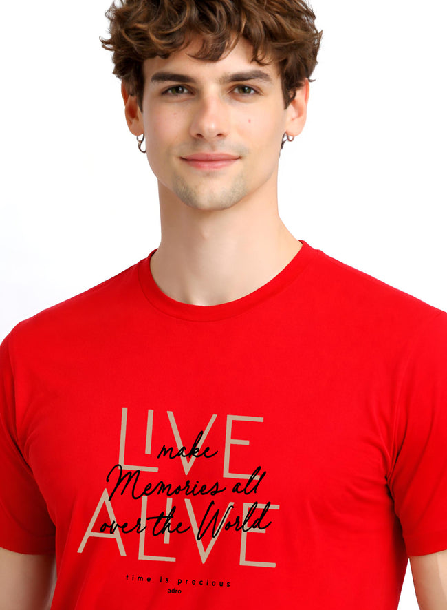 Men Red Cotton Printed  T-Shirt