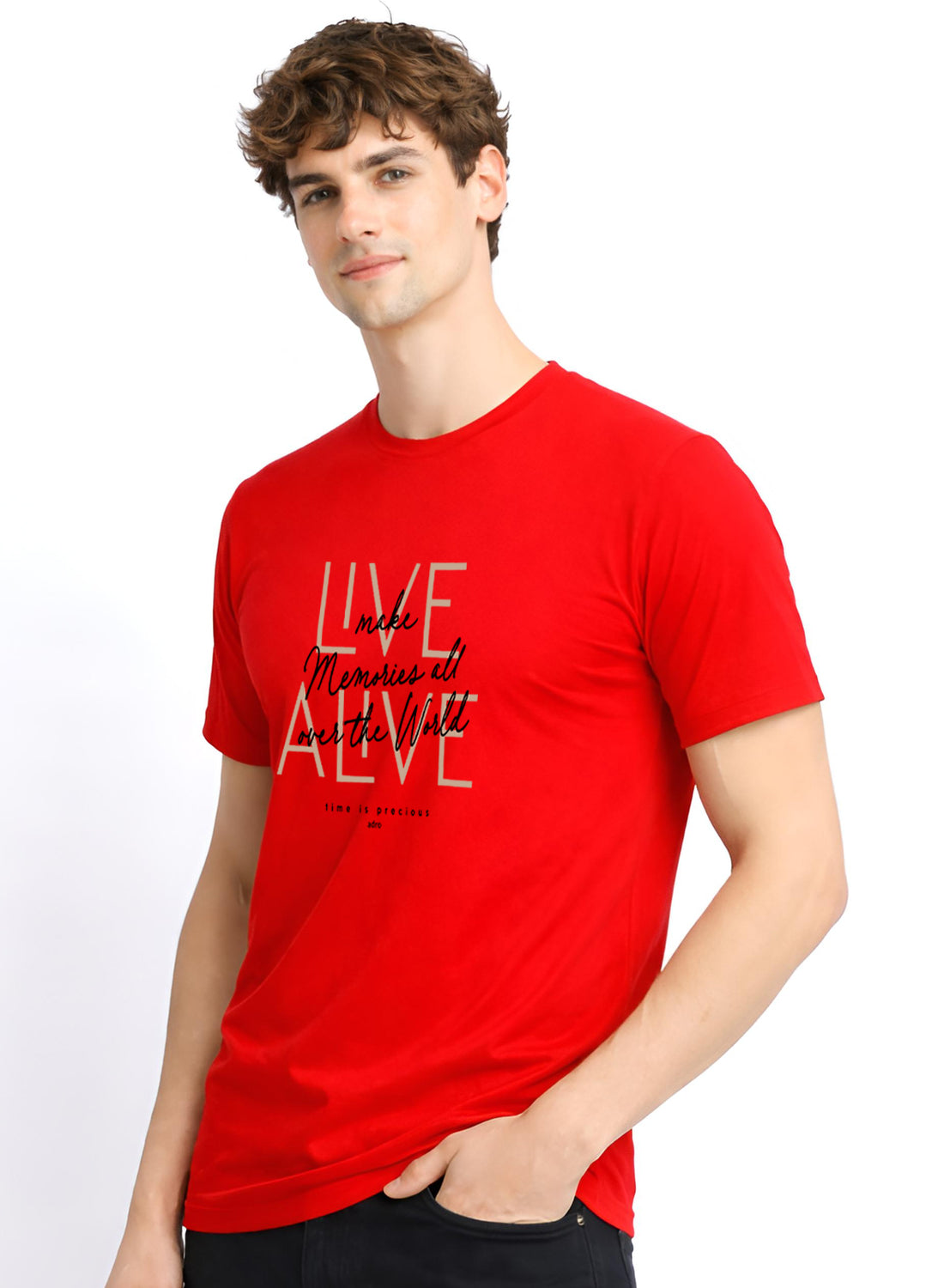 Men Red Cotton Printed  T-Shirt