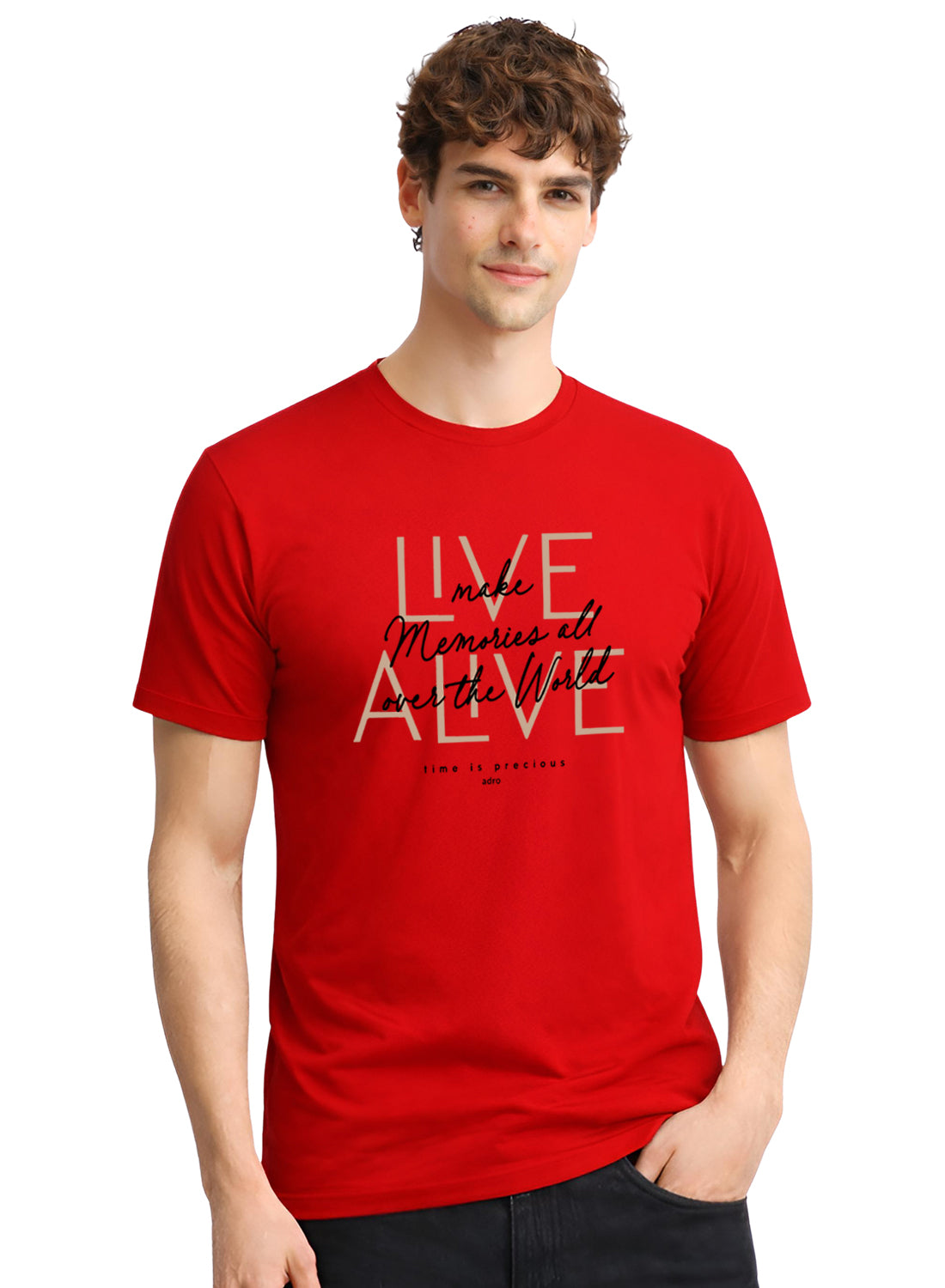 Men Red Cotton Printed  T-Shirt
