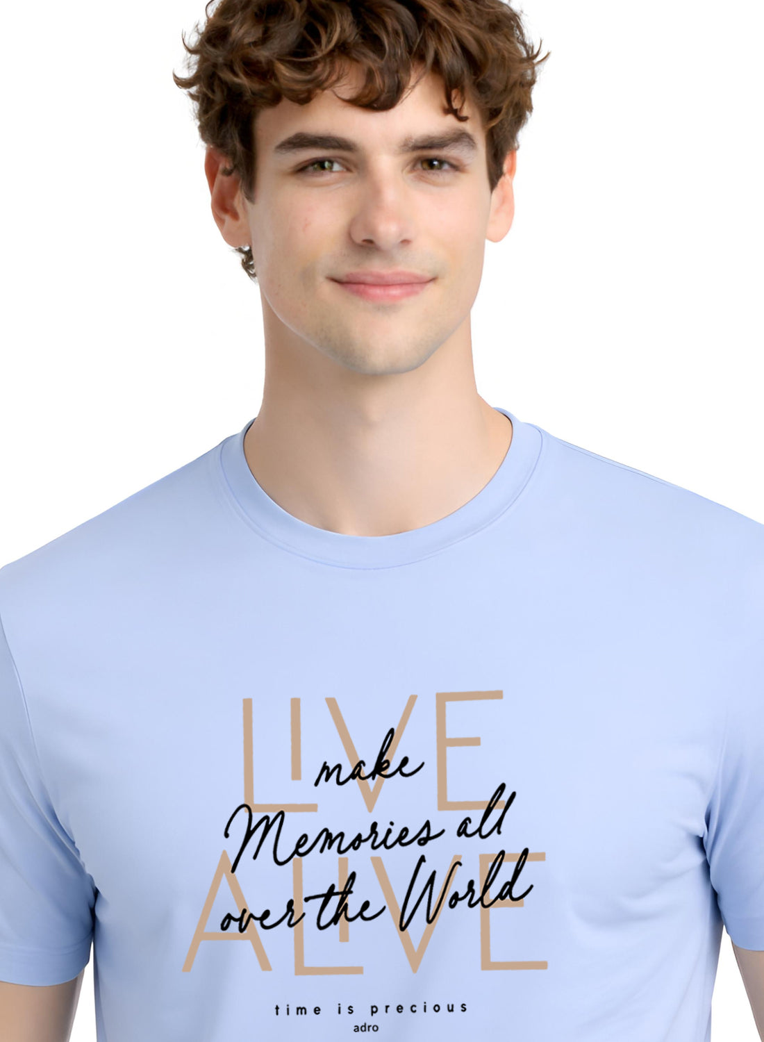 Men Blue Cotton Printed  T-Shirt