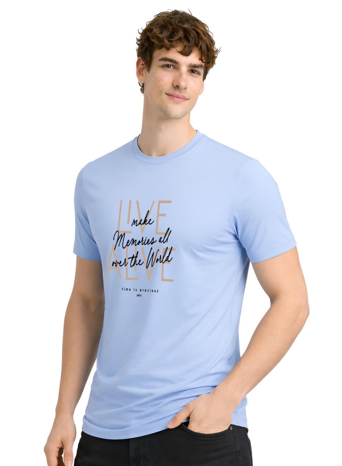 Men Blue Cotton Printed  T-Shirt